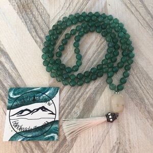 Green Aventurine & Quartz Tassel Mala Necklace
